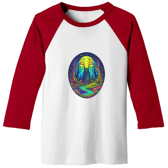 Psychedelic Forest Spirit – Glowing Tree Guardian Baseball Tees