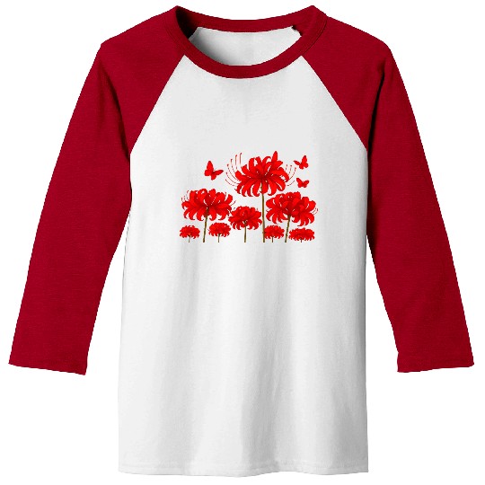 Vivid Red Hibiscus with Butterflies Baseball Tees