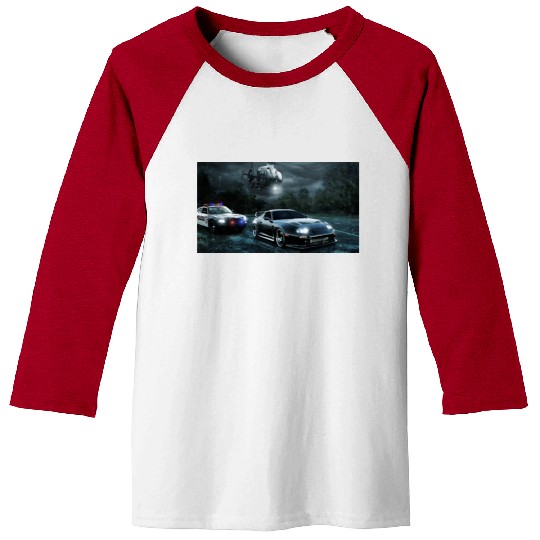 Night Chase with Speeding Sports Car Baseball Tees