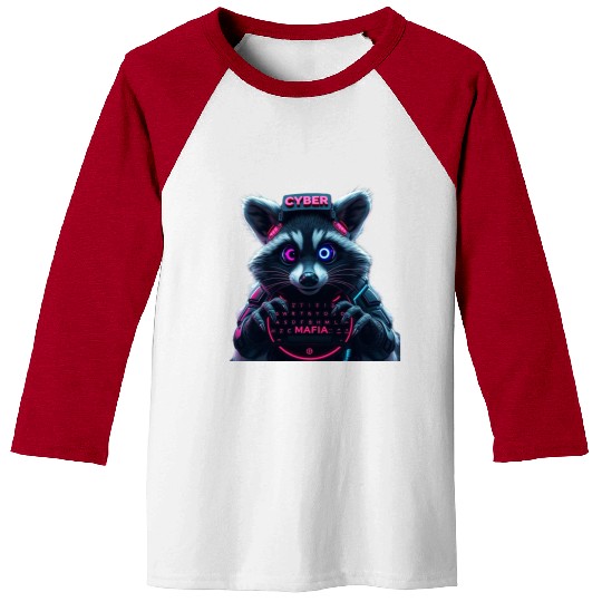 Cyber Raccoon with Neon Mafia Theme Baseball Tees