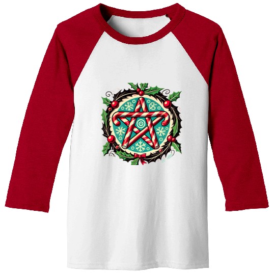 Yule Pentacle with Candy Canes Pagan Holiday Desig Baseball Tees
