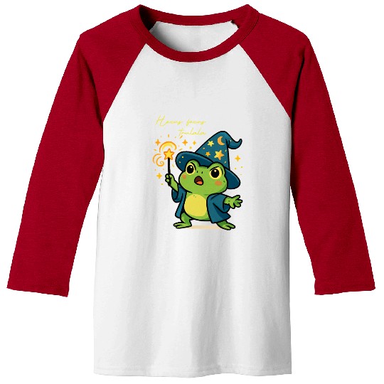 Magical Froggy Wizard Illustration Baseball Tees