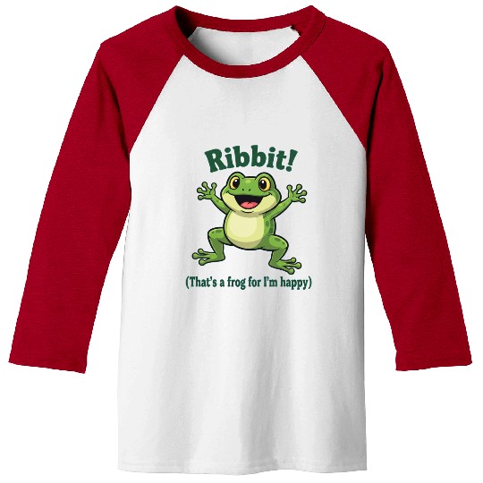 Happy Frog with Ribbit Text Baseball Tees