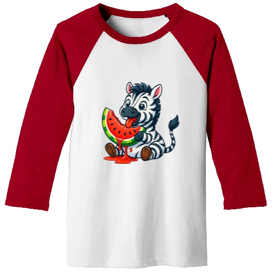 Cute zebra with watermelon summer cartoon Baseball Tees