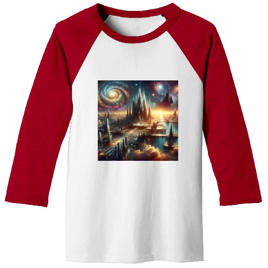 Future Sci-Fi Cityscape Alien Planet King's Castle Baseball Tees