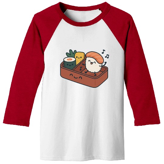Kawaii Sushi Dancing Illustration Baseball Tees