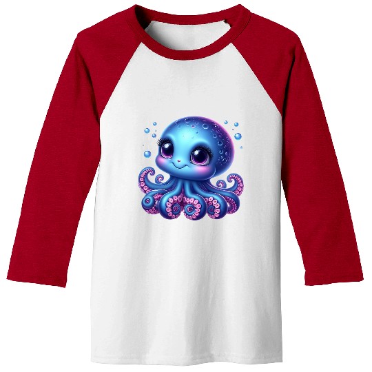 Colorful Cartoon Octopus Illustration Baseball Tees