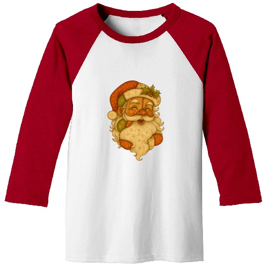 Patchwork Santa Face Vintage Christmas Folk Art Baseball Tees