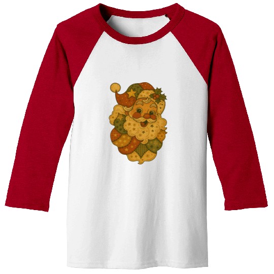 Patchwork Santa Face Vintage Christmas Folk Art Baseball Tees
