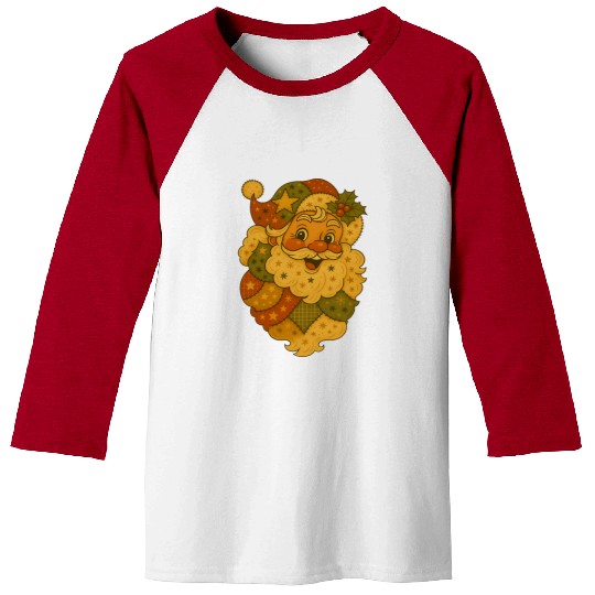 Patchwork Santa Face Vintage Christmas Folk Art Baseball Tees