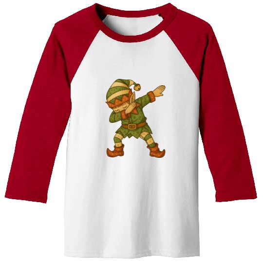 Patchwork Dabbing Elf Christmas Vintage Folk Art Baseball Tees
