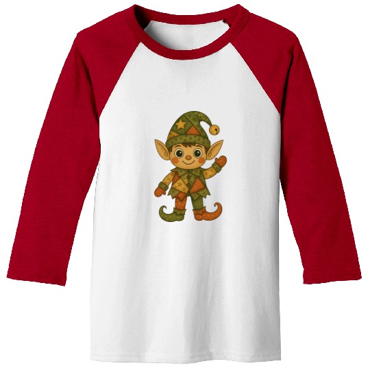 Patchwork Elf Christmas Vintage Folk Art Baseball Tees