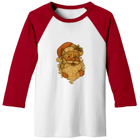 Patchwork Santa Face Vintage Christmas Folk Art Baseball Tees