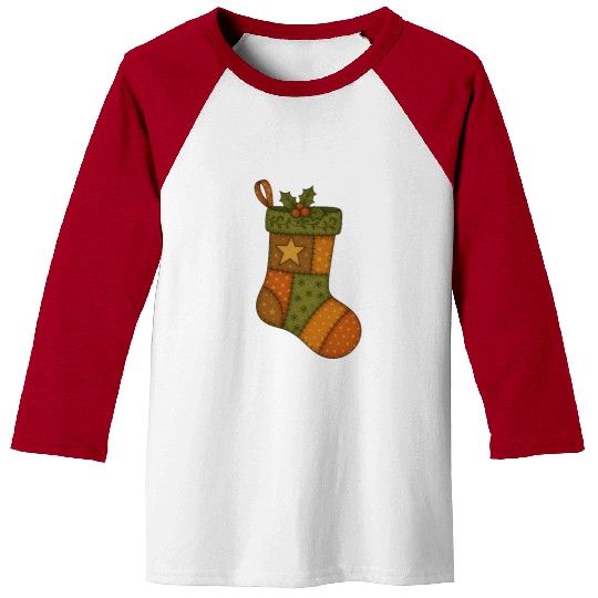 Patchwork Stocking Christmas Vintage Folk Art Baseball Tees