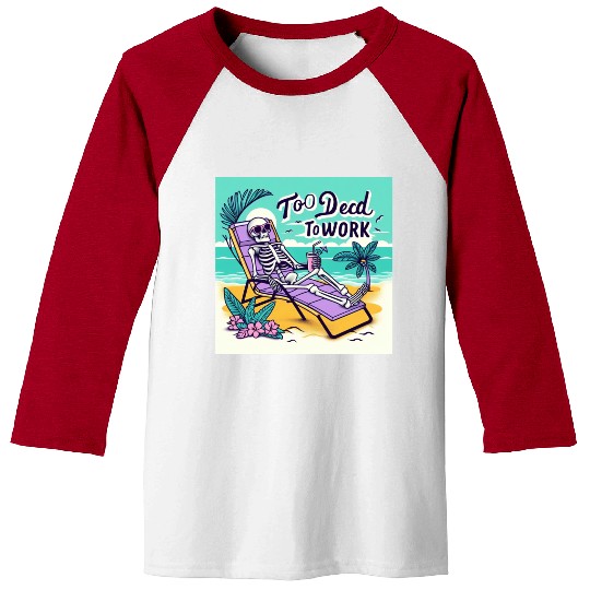 Skeleton Relaxing at Beach Scene Baseball Tees