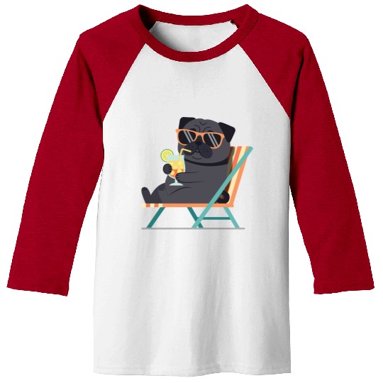 Chill Pug with Sunglasses and Lemonade Baseball Tees