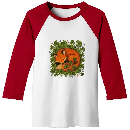 Fox Sleeping in Clover Peaceful Nature Art Baseball Tees