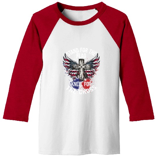 Wings Cross and Flag Patriotic Art Baseball Tees