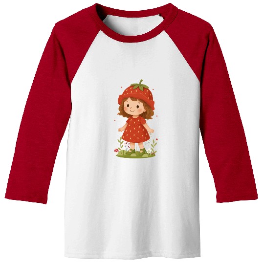 Cute Strawberry Girl Illustration Baseball Tees