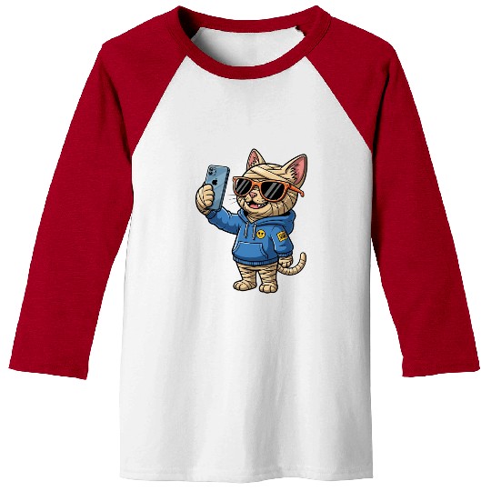 Cool Cartoon Cat Mummy Taking a Selfie Baseball Tees