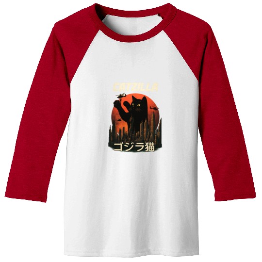 Vintage Catzilla: Funny Cat Monster Baseball Tees