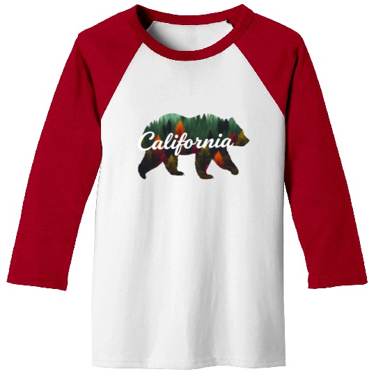 California Bear Forest Scene Baseball Tees