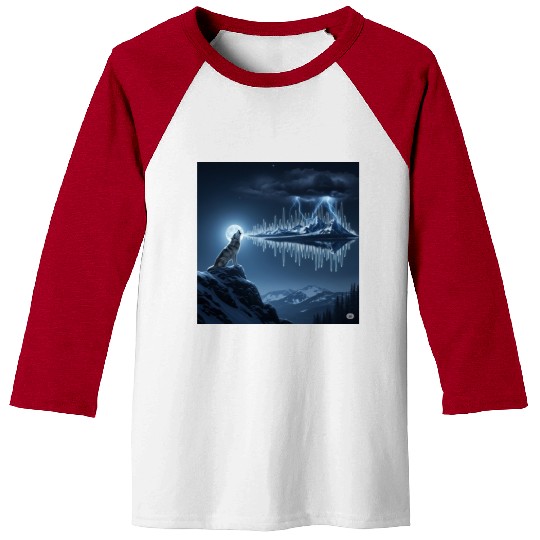 Mystic Mountain Wolf Sound Wave Baseball Tees