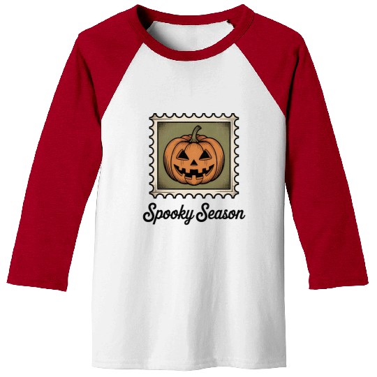 Spooky Season Pumpkin Stamp Design Baseball Tees
