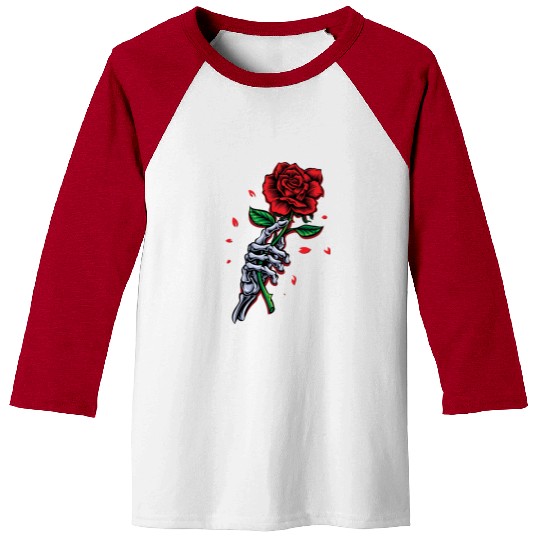 Skeleton Hand with Rose – Gothic Romance Art Baseball Tees