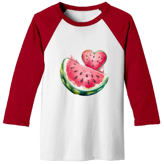 Watermelon Heart Fruit Illustration Baseball Tees