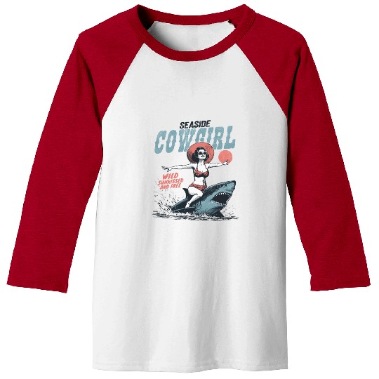 Seaside Cowgirl Shark Adventure retro summer Baseball Tees