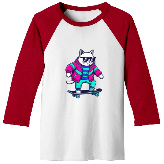 Skater Cat 80s Style Baseball Tees