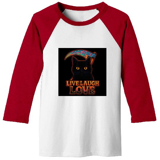 Black Cat Psychedelic Live Laugh Love Baseball Tees