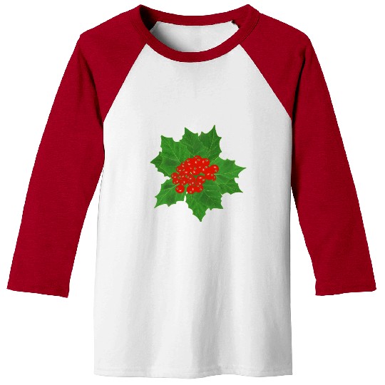 Holly Berry and Leaf Pattern Baseball Tees