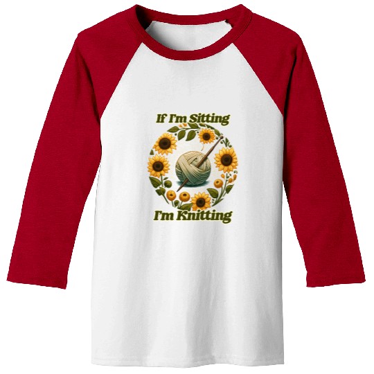 Knitting Enthusiast Sunflower Design Baseball Tees
