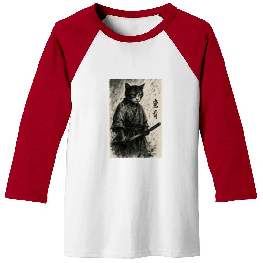 Samurai Cat Warrior Vintage Japanese Art Design Baseball Tees