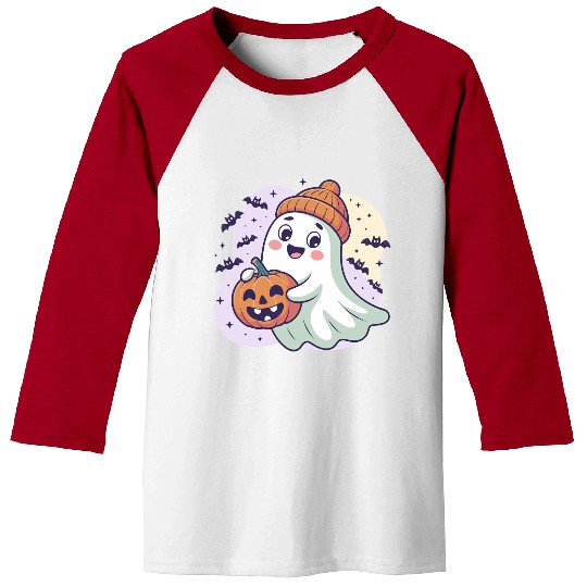 Ghost with Pumpkin & Beanie Baseball Tees