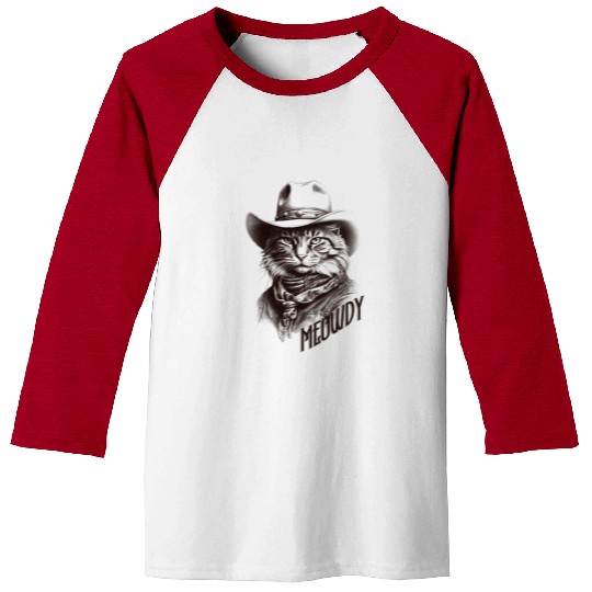 Western Cat Cowboy Funny Meowdy Wild West  Baseball Tees