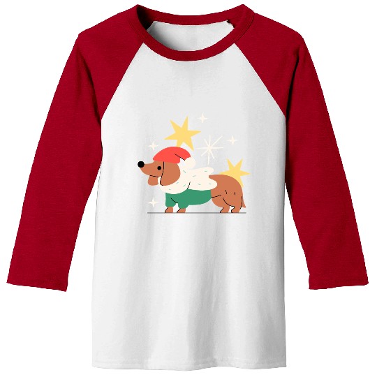 Festive Dachshund Christmas Sweater Baseball Tees