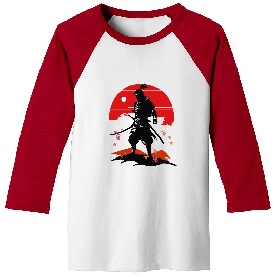 Revered Samurai in Sunset Landscape Baseball Tees