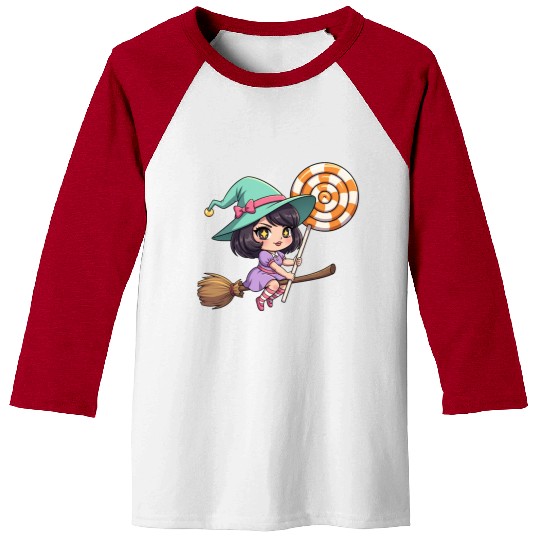 Whimsical Witch on Broomstick Baseball Tees