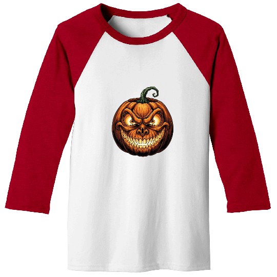 Menacing Jack-o'-Lantern Face Illustration Baseball Tees