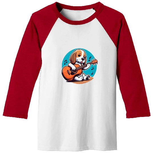 Playful Puppy Guitar Illustration Baseball Tees