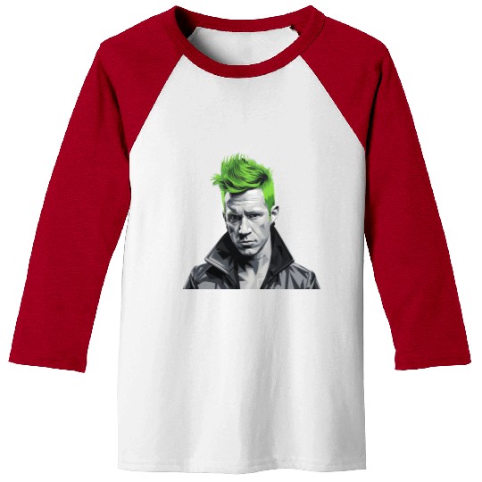 Vivid Green Hair Punk Portrait Baseball Tees