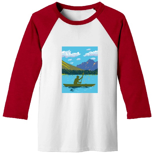 Kayak in Lake Josephine Glacier National Park WPA Baseball Tees
