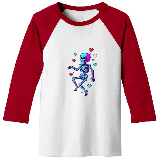 Neon Skeleton Dancing Pixels Baseball Tees