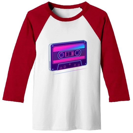 Neon Cassette Tape Retro Design Baseball Tees