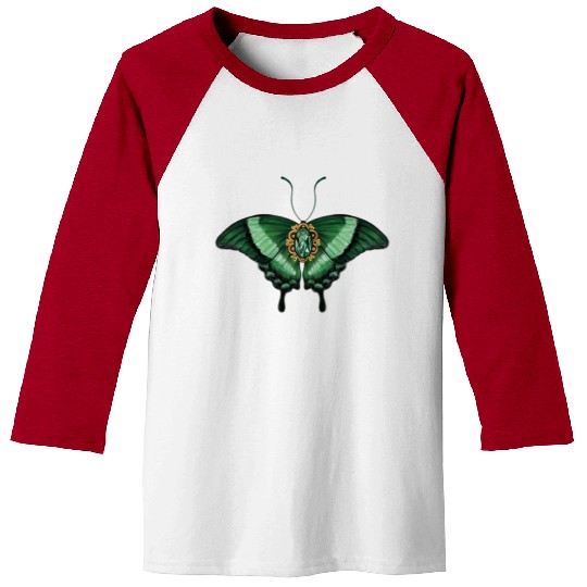 May Emerald Peacock Butterfly Gemstone Design Baseball Tees