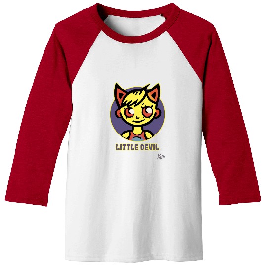 Cute Little Devil Cartoon Illustration Baseball Tees