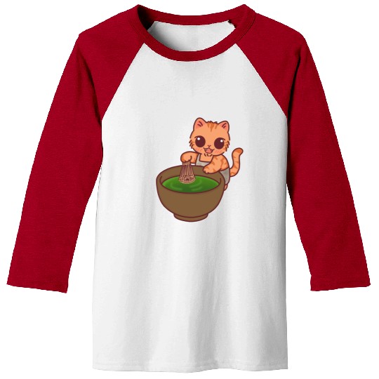 Kawaii Cat Matcha Barista Whisking Tea Baseball Tees